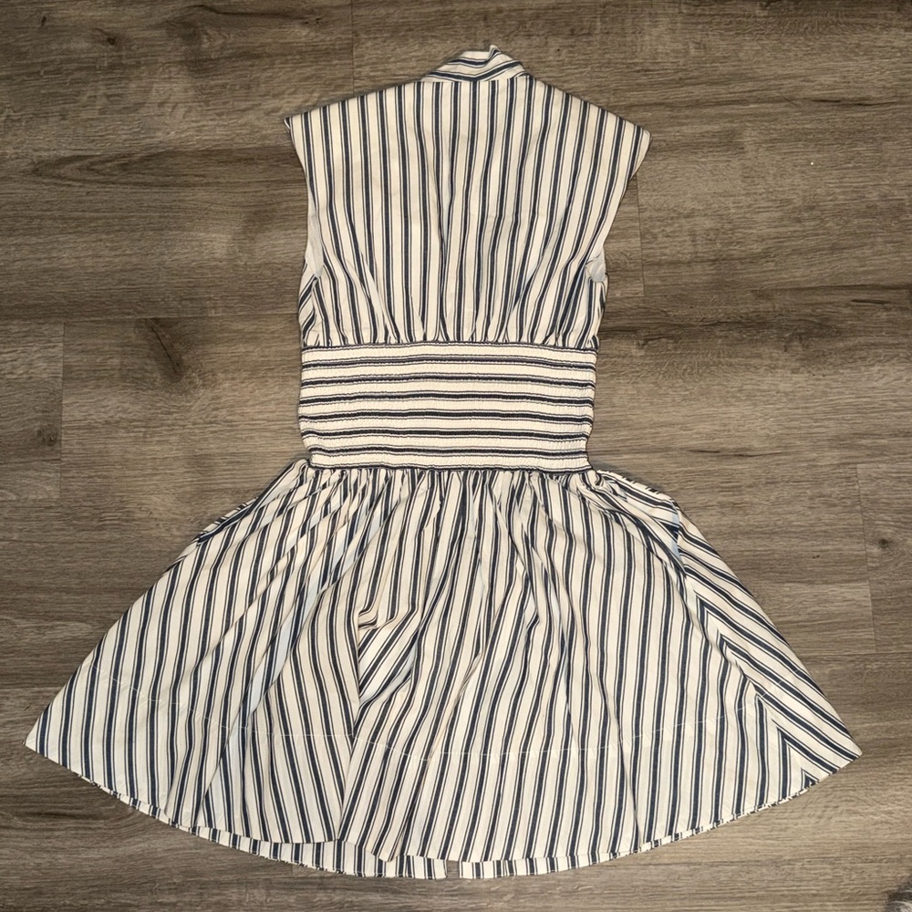 The Tommie Cap Sleeve stripe smocked front zip mini shirt dress - Picture 7 of 10
